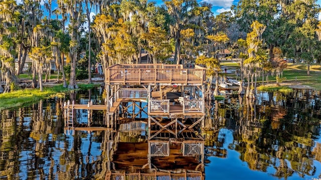 view of dock with a water view