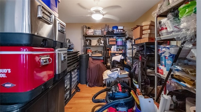 storage area with ceiling fan