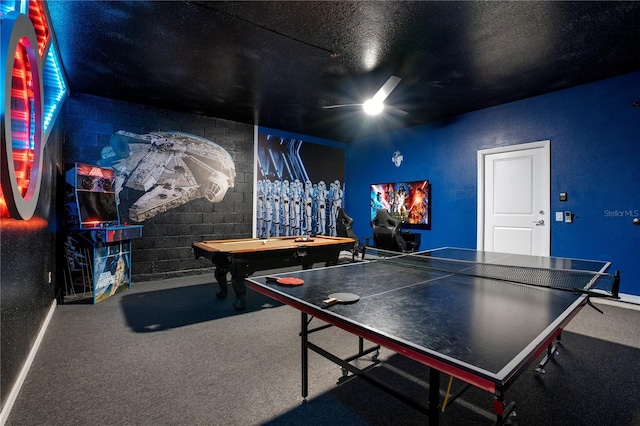 playroom featuring pool table and carpet flooring