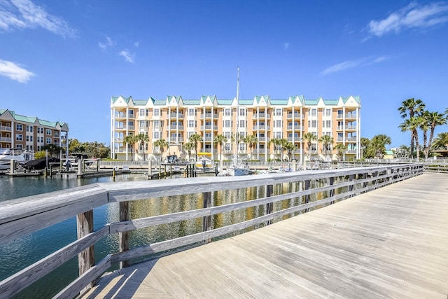 dock area with a water view