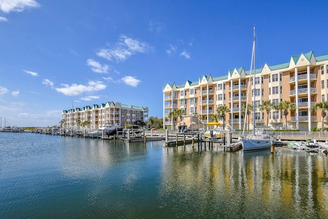 view of water feature featuring a dock