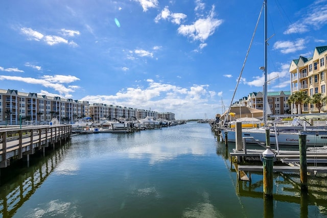 dock area with a water view