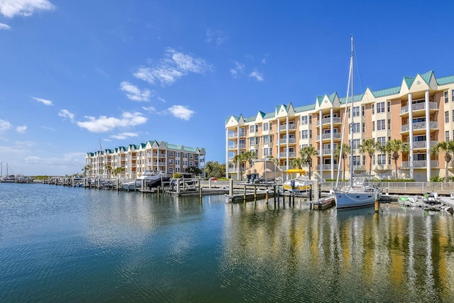 property view of water with a boat dock