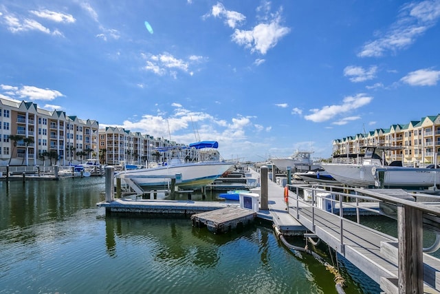 view of dock with a water view