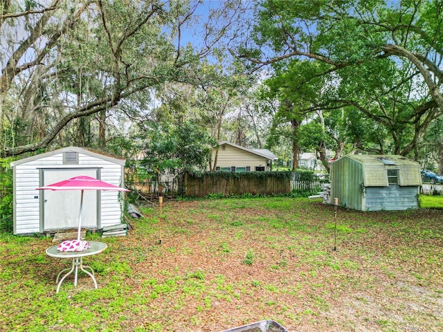 view of yard with a storage unit