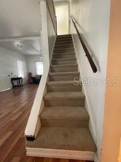 stairway featuring dark hardwood / wood-style floors