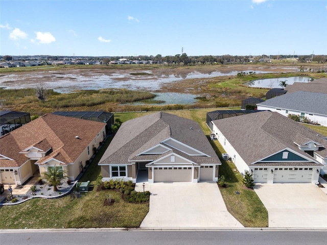 bird's eye view featuring a water view