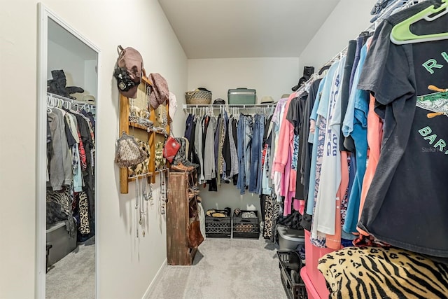 walk in closet with carpet floors