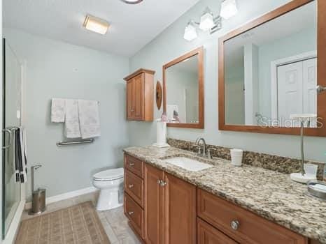 bathroom with toilet and oversized vanity