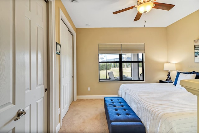 bedroom featuring carpet and ceiling fan