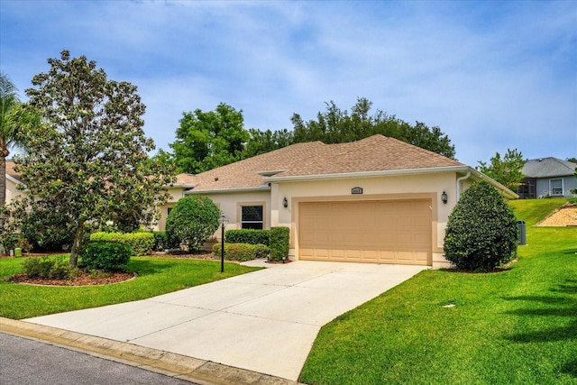 mediterranean / spanish-style house with a garage and a front lawn