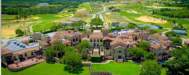 aerial view featuring a residential view and golf course view