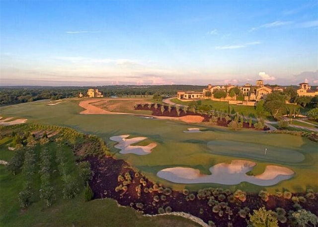 drone / aerial view with view of golf course