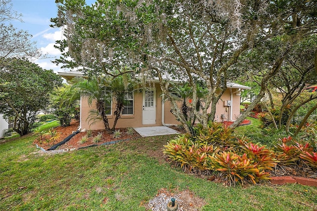 view of property hidden behind natural elements featuring a front yard