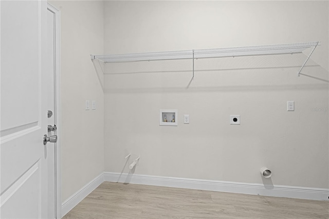 laundry area featuring wood-type flooring, hookup for an electric dryer, and washer hookup