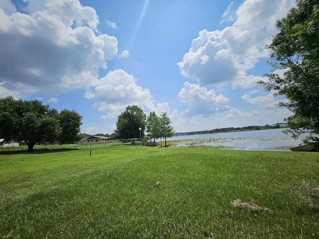 view of yard with a water view