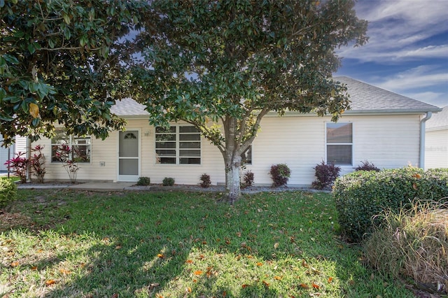 obstructed view of property with a front yard