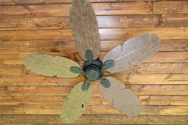 interior details featuring wooden walls