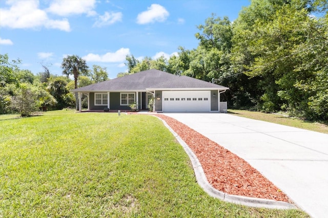 ranch-style house with a front lawn and a garage