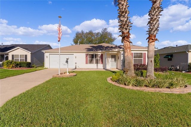 ranch-style house with a front lawn and a garage