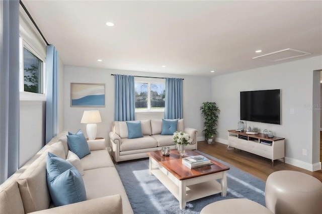 living room featuring dark hardwood / wood-style flooring