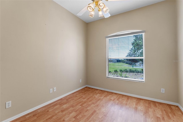 unfurnished room featuring ceiling fan and light wood-type flooring