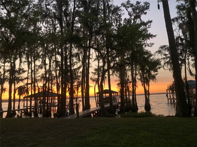 property view of water featuring a dock