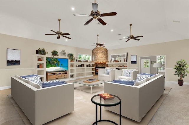 23321 N Buckhill Rd, Howey In The Hills, FL 34737 - living area featuring lofted ceiling, recessed lighting, and ceiling fan