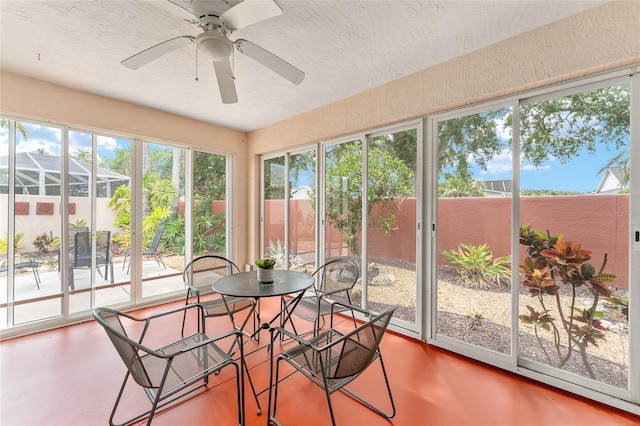 sunroom featuring ceiling fan