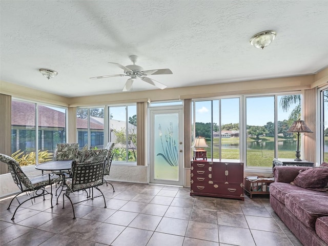 sunroom / solarium with a wealth of natural light and ceiling fan