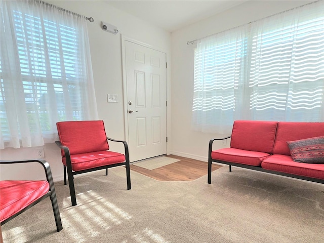 sitting room featuring plenty of natural light and carpet floors