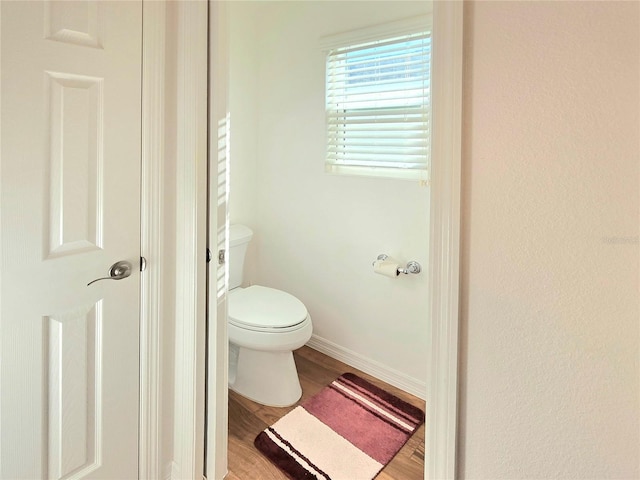 bathroom with wood-type flooring and toilet