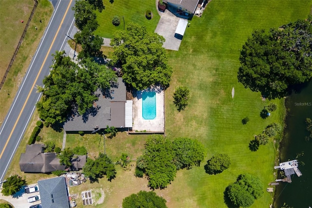 bird's eye view featuring a water view