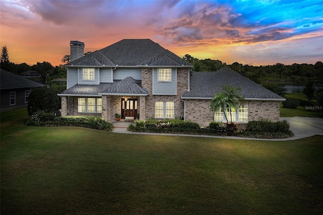 view of front facade with a lawn