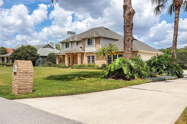 view of front of house featuring a garage and a front yard