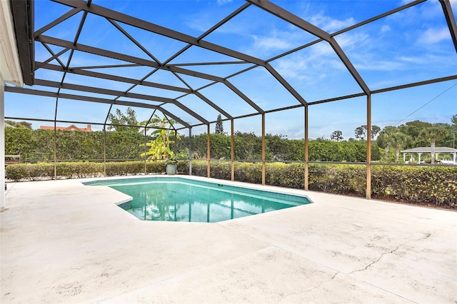 view of pool with a patio area and glass enclosure