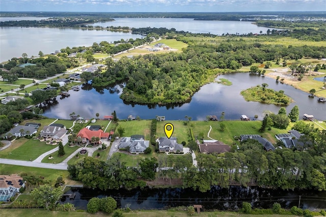 aerial view with a water view