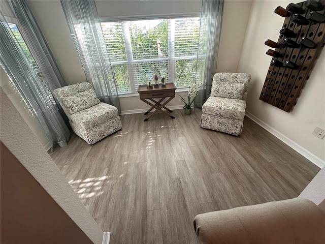 living area with hardwood / wood-style floors