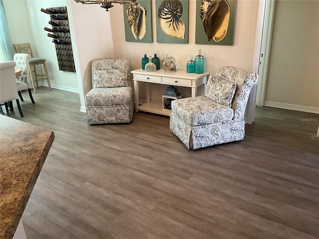 living area featuring dark wood-type flooring