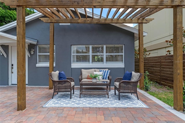 view of terrace featuring outdoor lounge area and a pergola