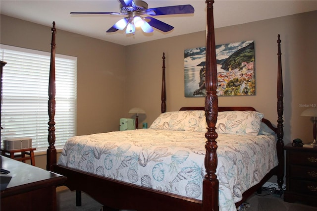 bedroom with carpet and ceiling fan