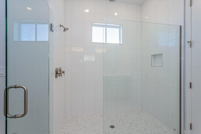 bathroom featuring walk in shower and plenty of natural light