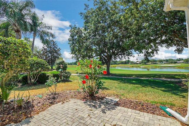 view of yard with a water view