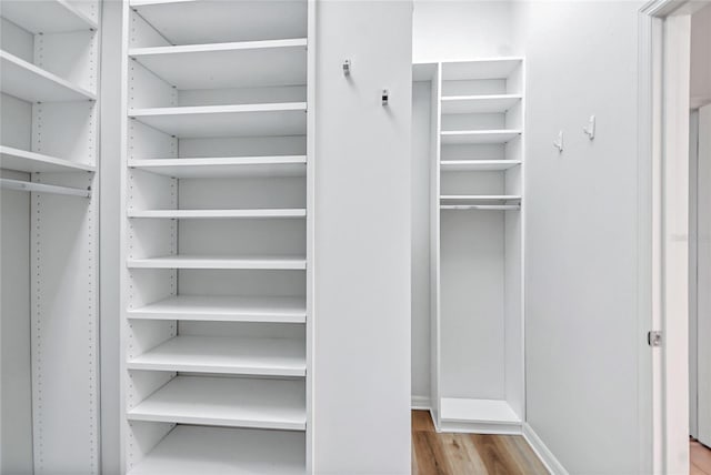 spacious closet with hardwood / wood-style flooring