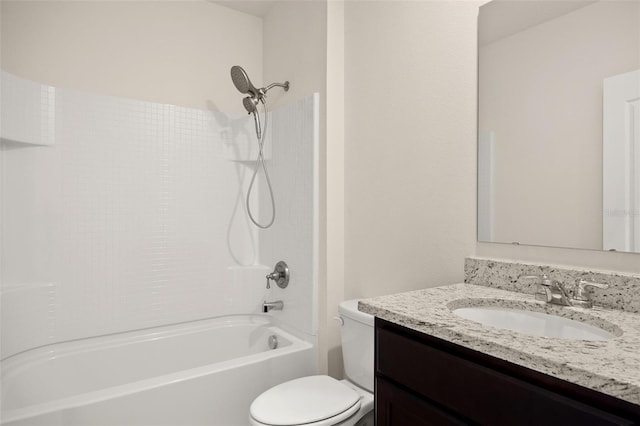 full bathroom featuring shower / bath combination, vanity, and toilet