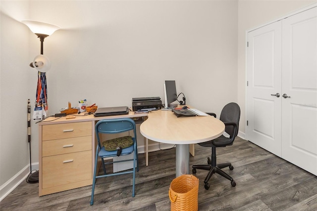 home office featuring dark hardwood / wood-style flooring