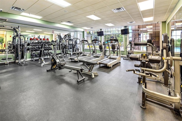 gym with a drop ceiling