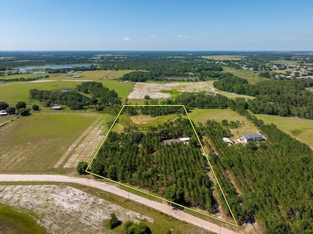 drone / aerial view with a water view and a rural view