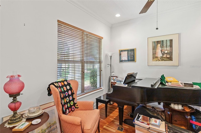 office with crown molding and wood-type flooring