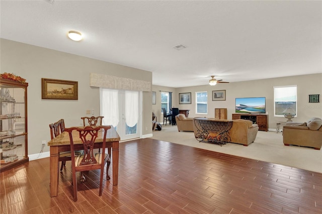 dining area featuring ceiling fan